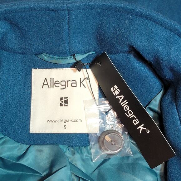 Allegra K Turquoise Blue Belted Single Breasted Trench Coat Mid Length S Chic - Picture 10 of 13